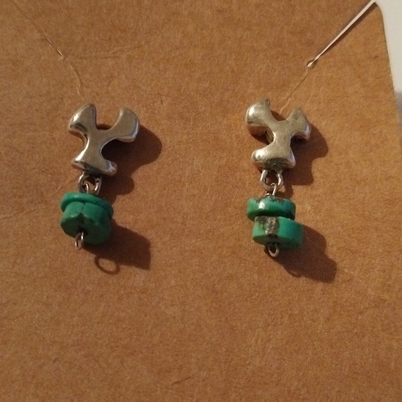 Handmade Sterling Silver Turquoise Abstract Puzzle Piece Necklace Earrings Set - Picture 2 of 5